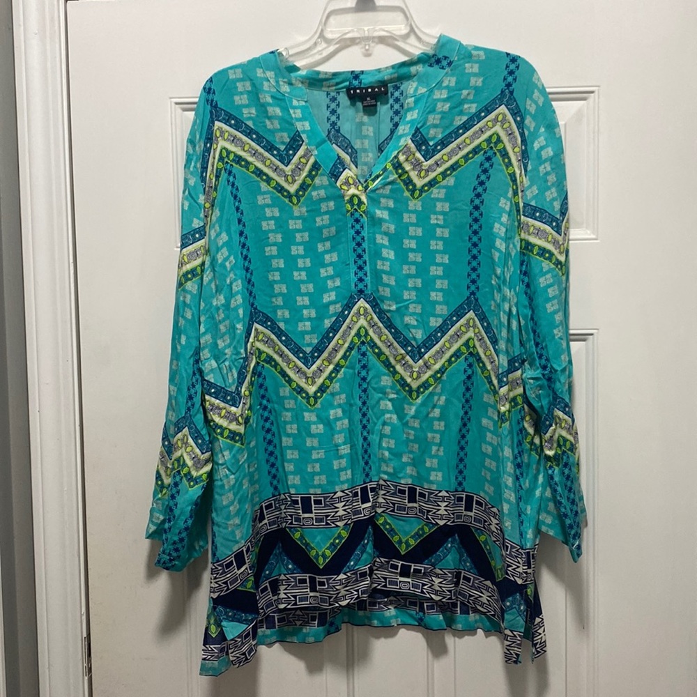 Turquoise multicolored blouse